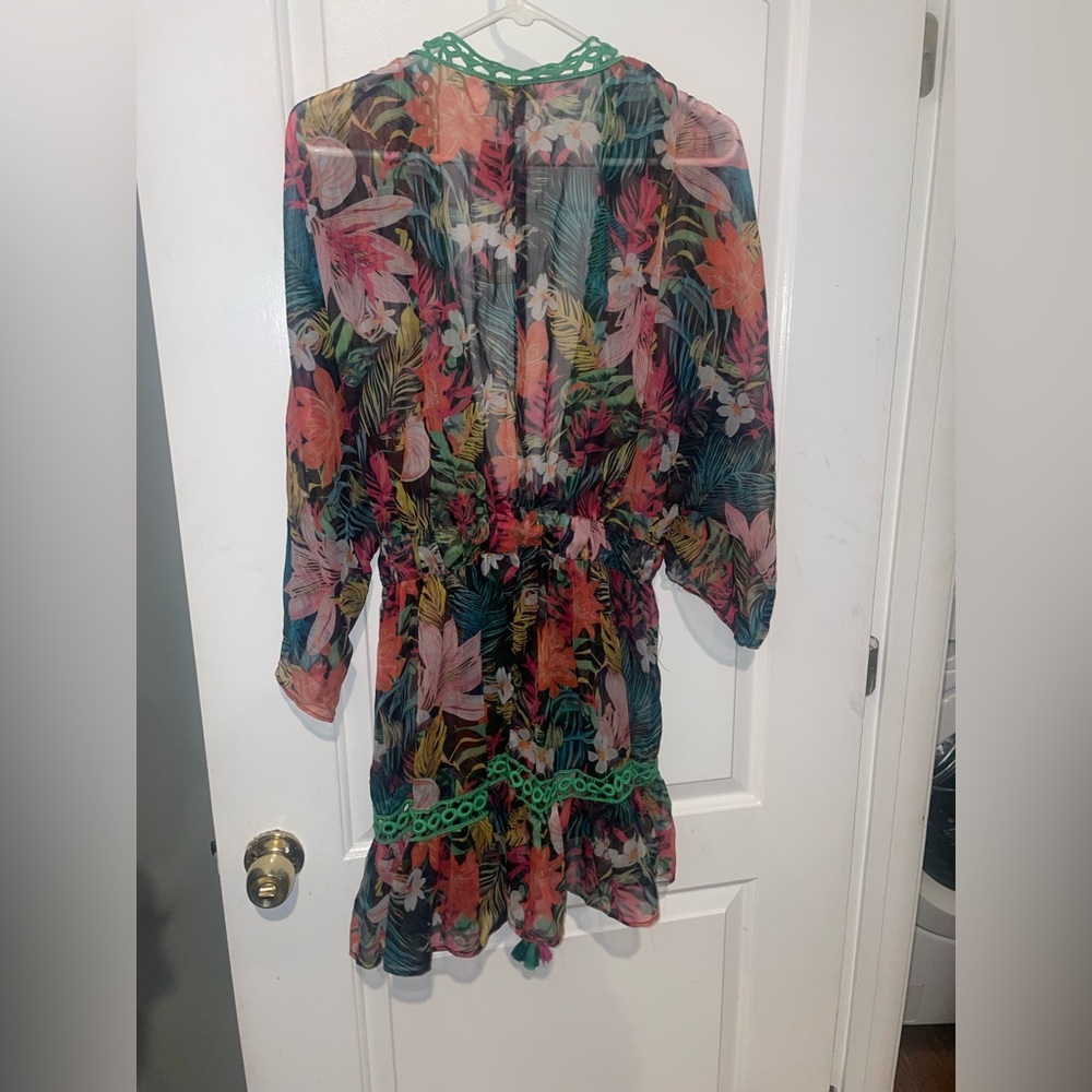 New! Ramy Brook Madge Multicolor Tropical Floral Swim Coverup Minidress 🌻 Large - Picture 12 of 16